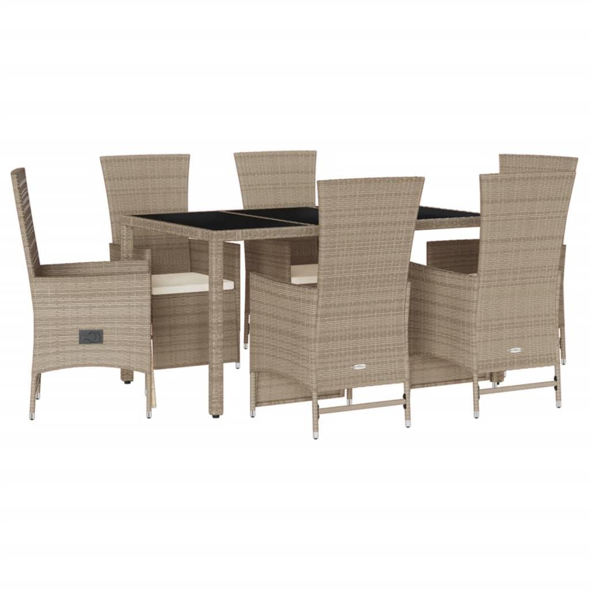 Voir la diapositive 2 : VIDAXL Ensemble a manger de jardin et coussins 7 pcs beige poly rotin