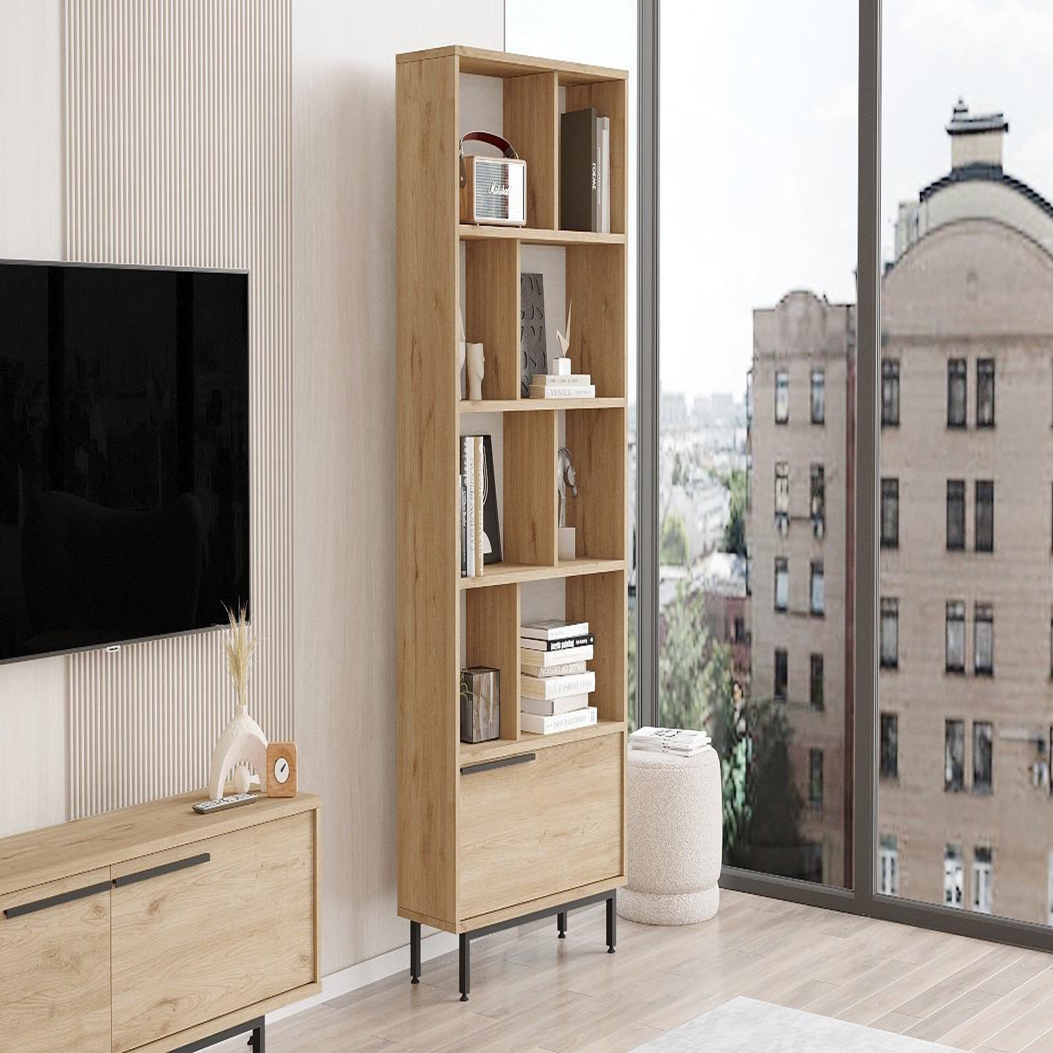 Voir la diapositive 2 : Habitat et Jardin Bibliothèque en bois  Calvin  83,9 x 29,5 x 175,6 cm - Noyer