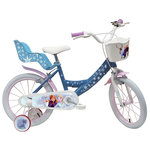 Disney La Reine des Neiges Vélo enfant 16'' Fille - Modèle Reine des neiges pour taille de 105 à 120 cm - Stabilisateurs - Panier avant - Porte poupée arrière - 2 freins & Pneus gonflables