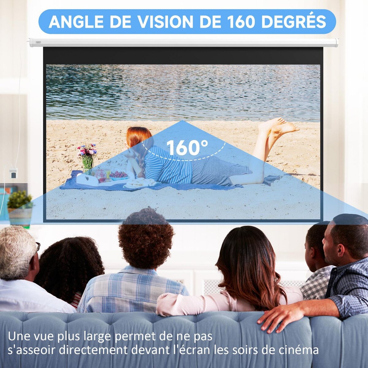HOMCOM Écran de projection motorisé home-cinéma format 16:9 120 pouces 4K HD avec télécommande blanc noir