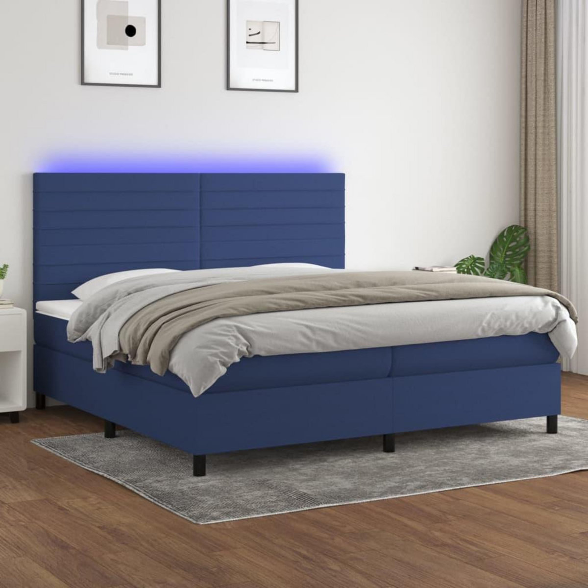 VIDAXL Sommier a lattes de lit et matelas et LED Bleu 200x200 cm Tissu