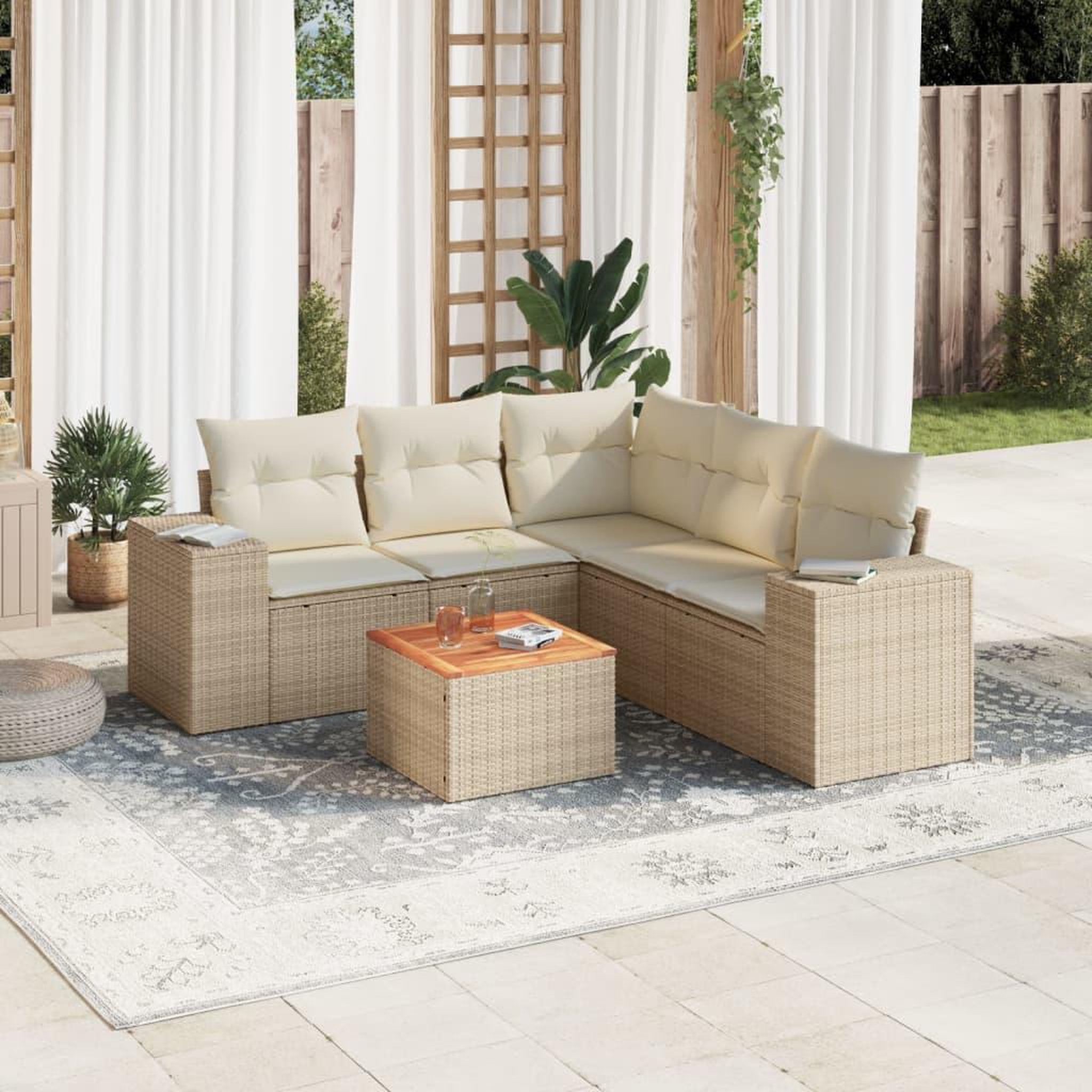 VIDAXL Salon de jardin avec coussins 6 pcs beige resine tressee