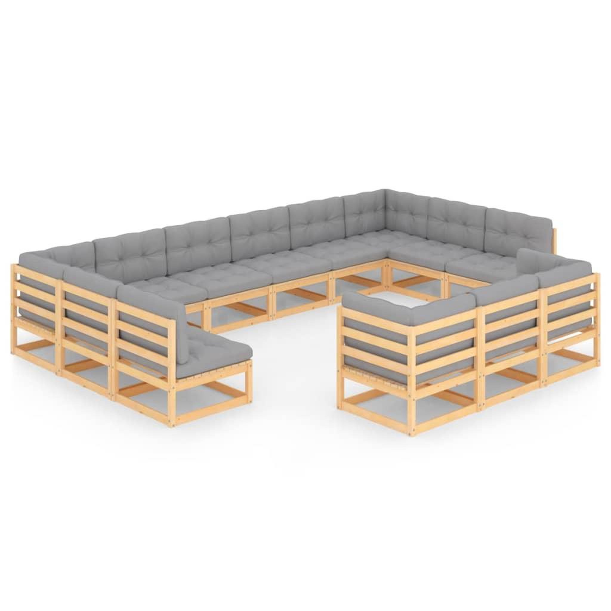 Voir la diapositive 2 : VIDAXL Salon de jardin 13 pcs avec coussins Bois de pin massif