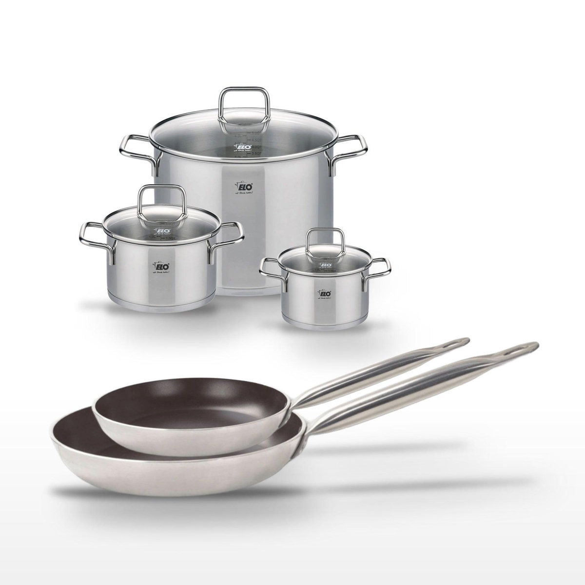 ELO Lot 2 Poêles 24/28cm et 3 Faitouts 16/20/26cm Elo Bistro Line