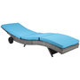 Voir la diapositive 4 : OUTSUNNY Bain de soleil transat grand confort - dossier inclinable 5 positions roulettes - matelas déhoussable inclus - résine tressée bleu