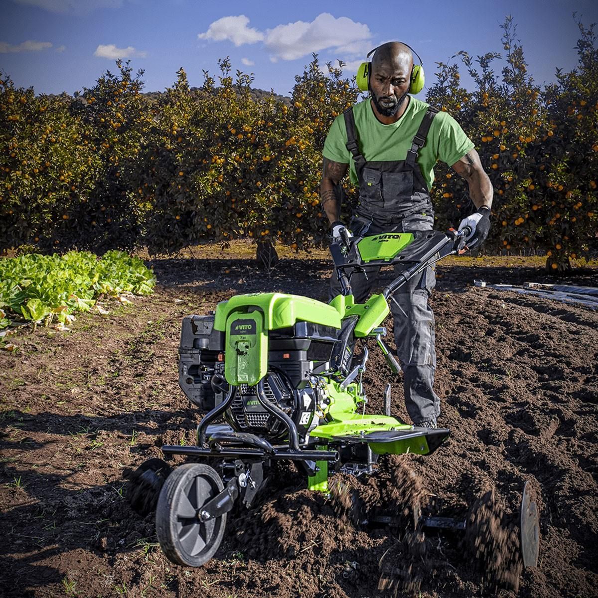 VITO Motoculteur à essence 7CV 4T 5200W 212 cm3 Motobineuse avec Fraises et Butteur VITO