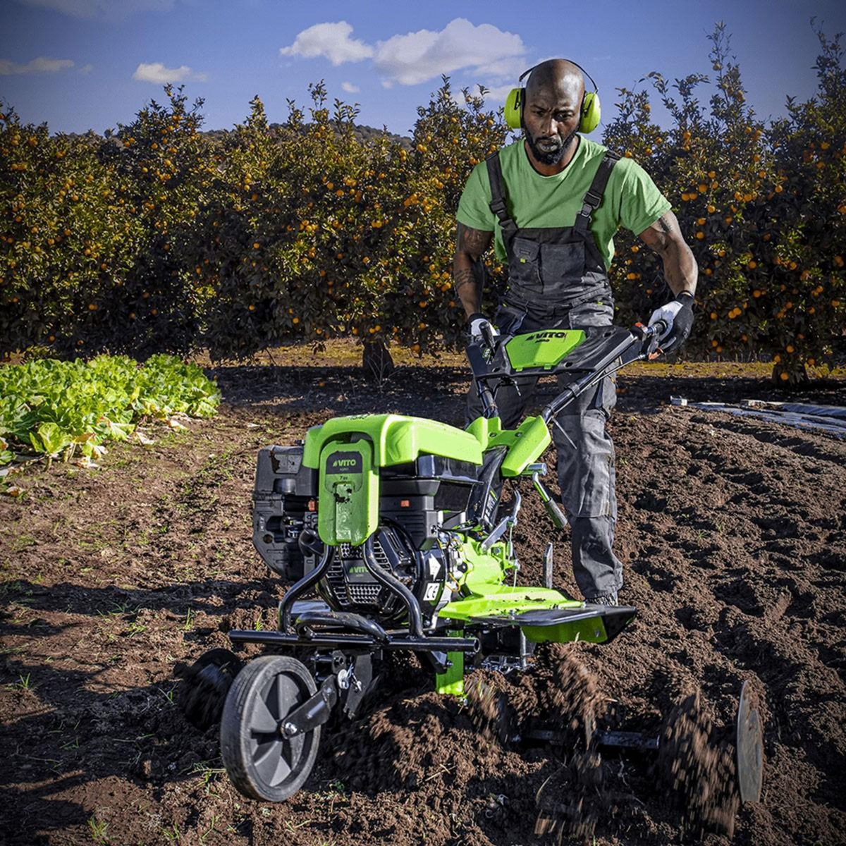 VITO Motoculteur à essence 7CV 4T 5200W 212 cm3 Motobineuse avec Fraises et Butteur VITO