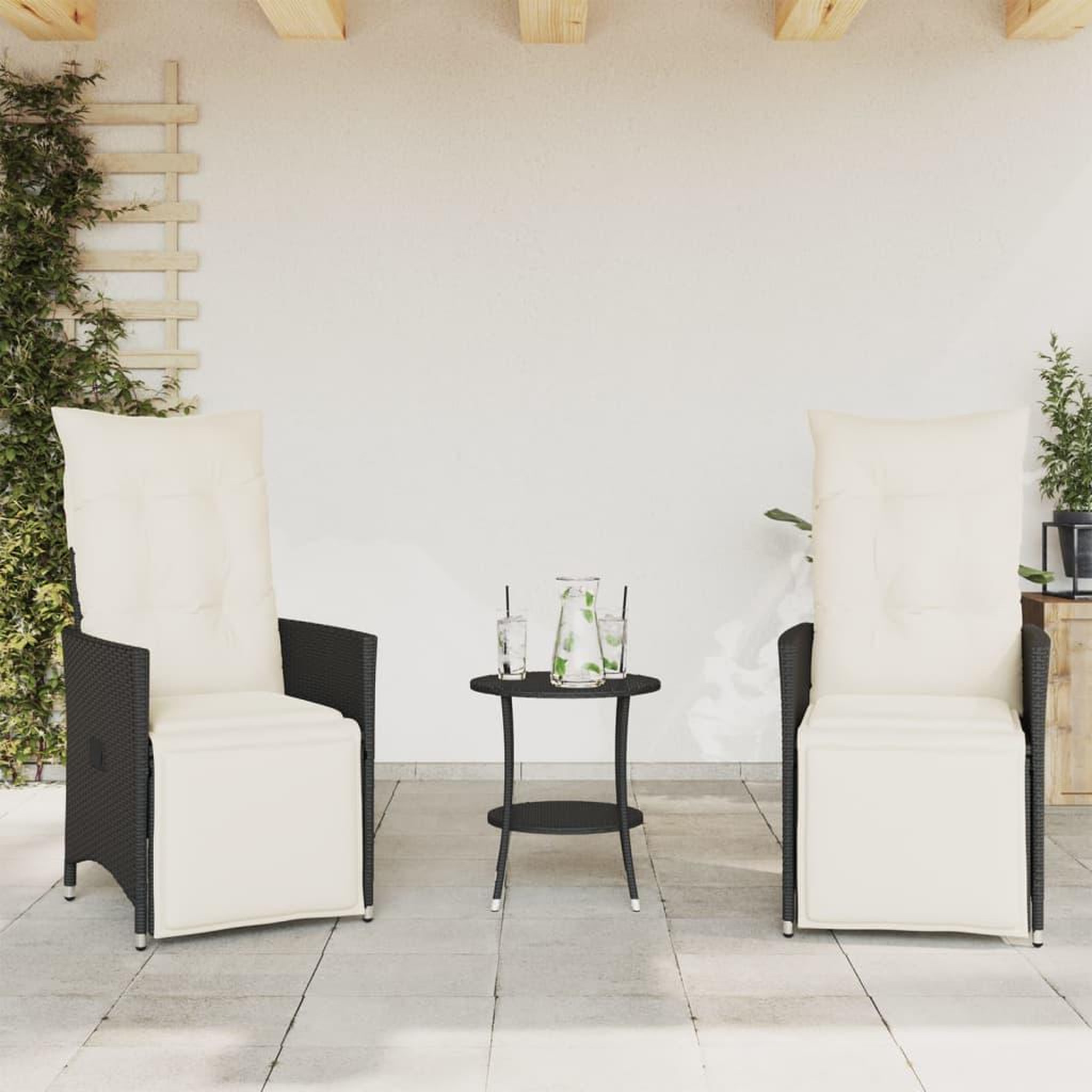 Voir la diapositive 3 : VIDAXL Ensemble de bistro 3 pcs avec coussins noir resine tressee