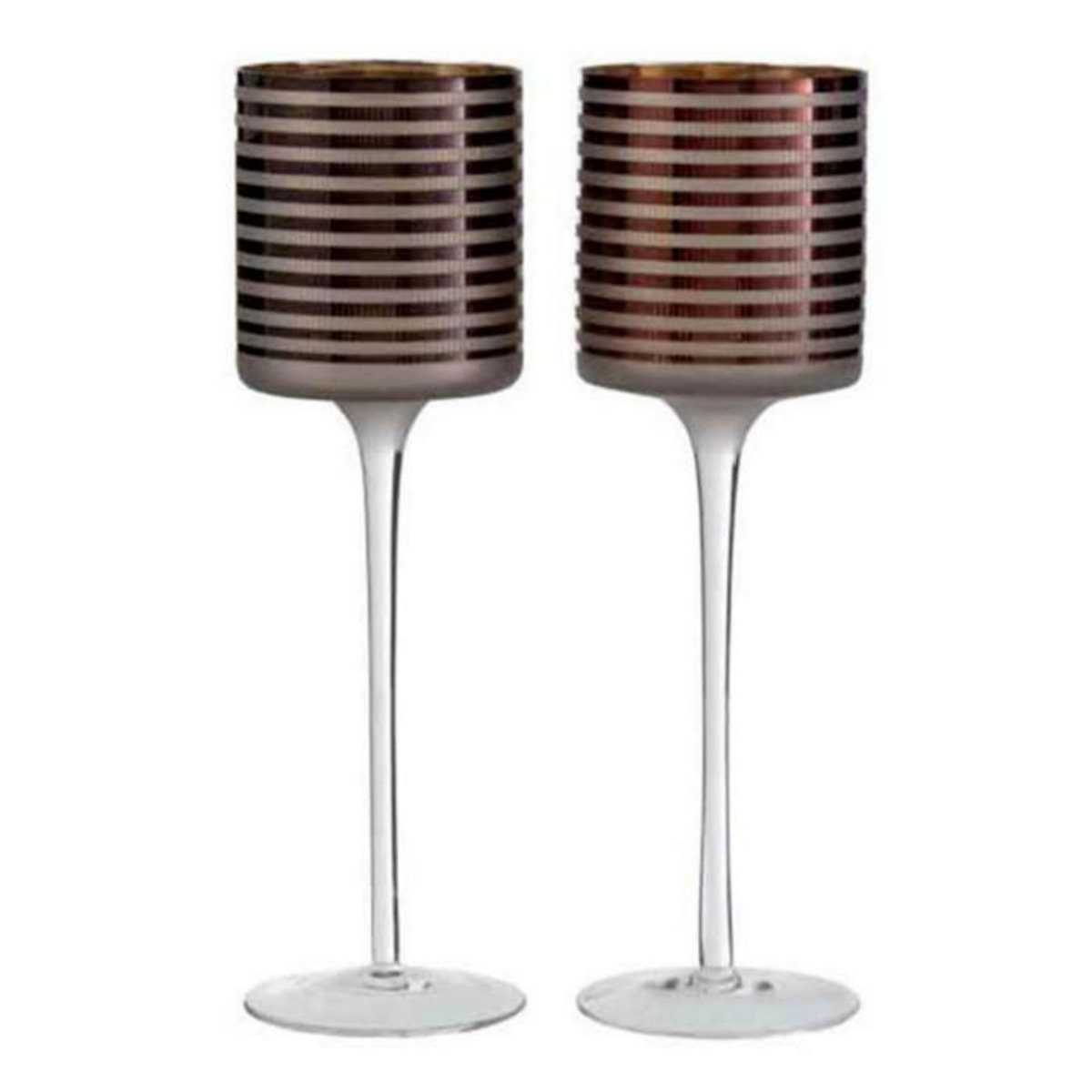 Paris Prix Lot de 2 Photophores sur Pied  Verre Rayé  30cm Marron