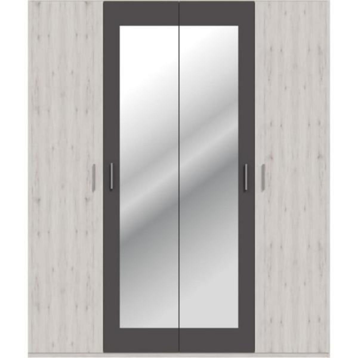 MARKET24 Armoire de chambre - ADRIA - Décor Chene cendré / Gris foncé - 4 portes battantes - 2 miroirs - L177,5 x P54,2 x H210,5 cm