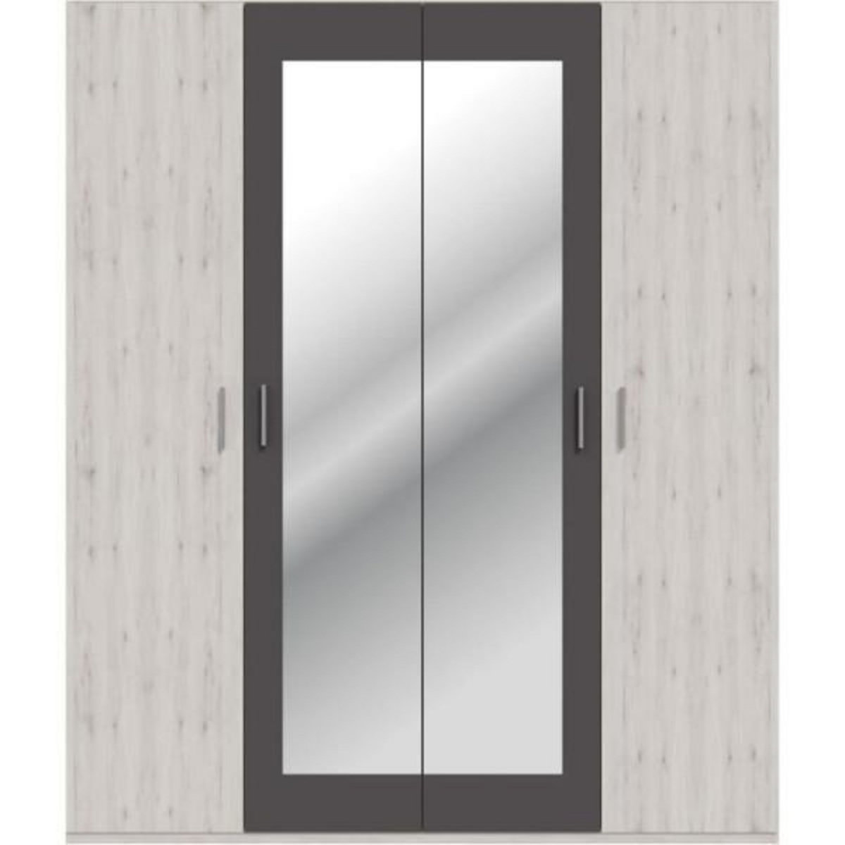 MARKET24 Armoire de chambre - ADRIA - Décor Chene cendré / Gris foncé - 4 portes battantes - 2 miroirs - L177,5 x P54,2 x H210,5 cm