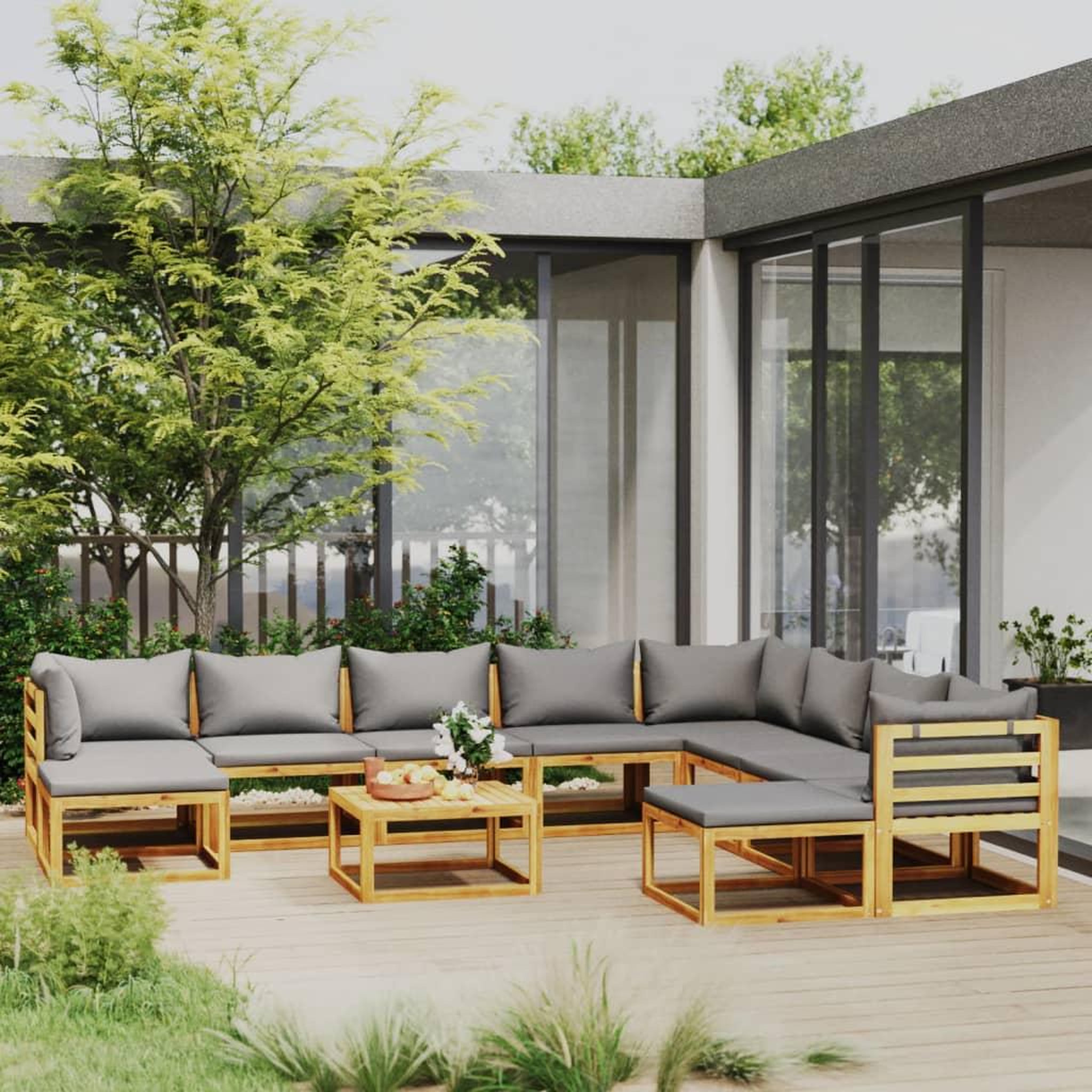 Voir la diapositive 1 : VIDAXL Salon de jardin 11 pcs avec coussin Bois d'acacia solide
