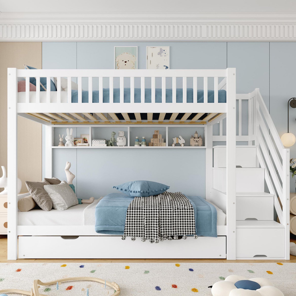 MERAX Lit superposé 90x200cm pin coloris blanc