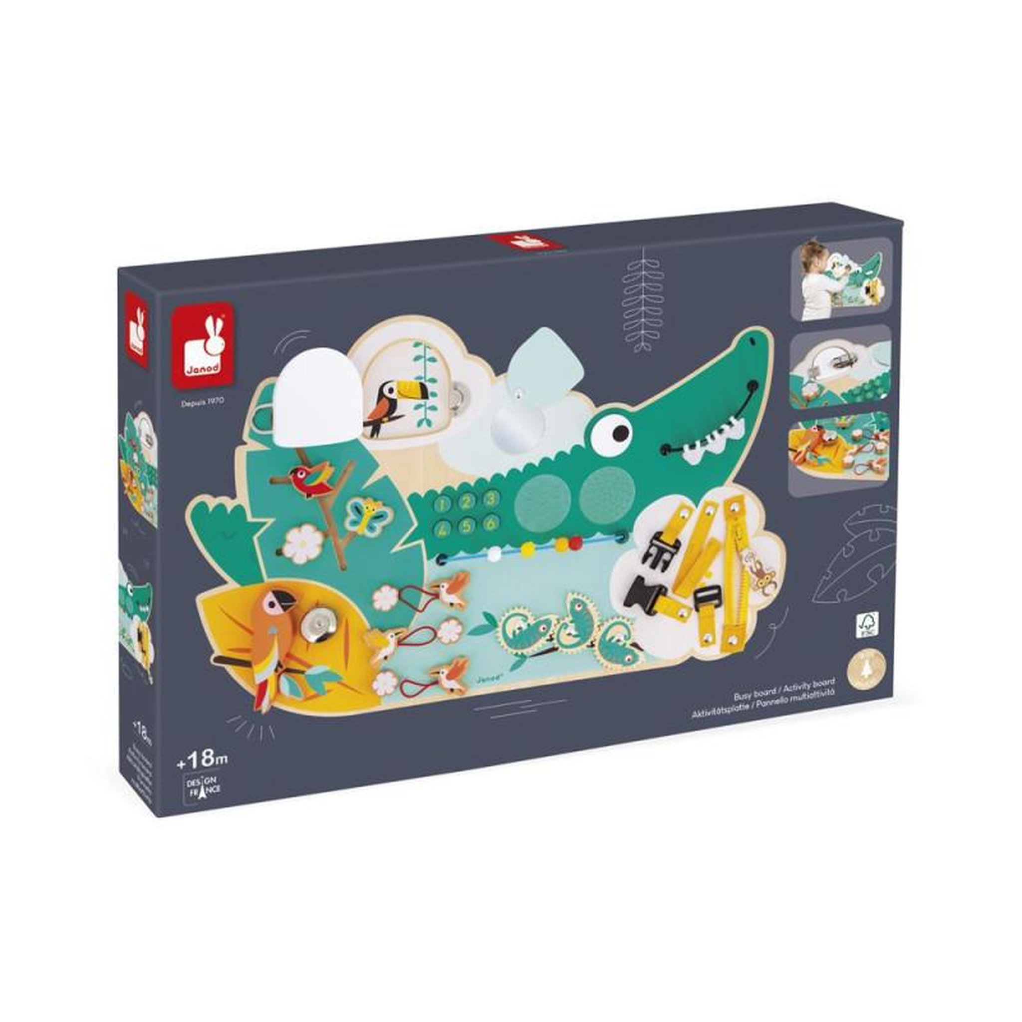 JANOD Jeu d éveil en bois Janod Tropik Panneau d activité sur le Thème des Animaux de la Jungle