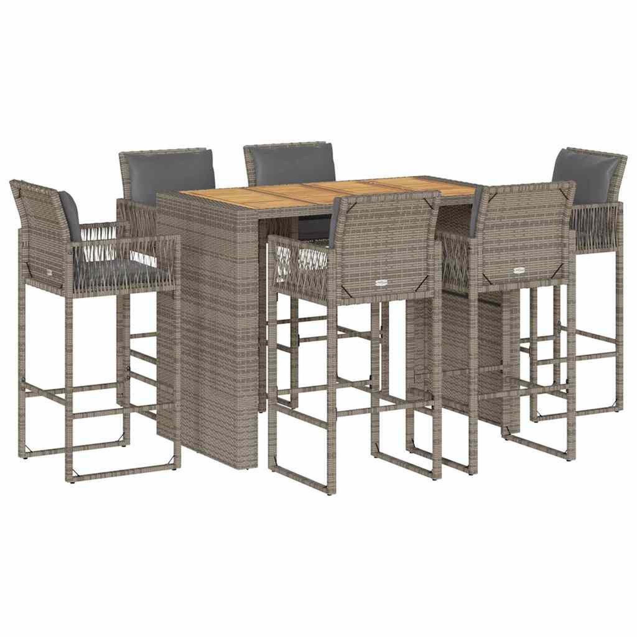 Voir la diapositive 2 : VIDAXL Ensemble de bar de jardin 7 pcs avec coussins gris poly rotin