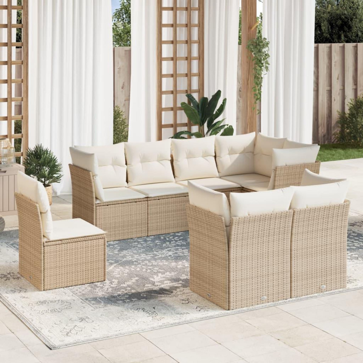 VIDAXL Salon de jardin avec coussins 8 pcs beige resine tressee