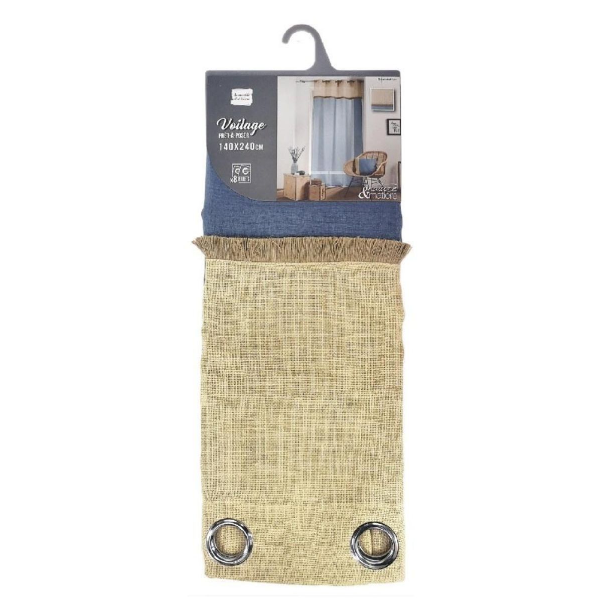Douceur d'Intérieur Voilage à œillets 140x240 sable top jute Greenybel bleu