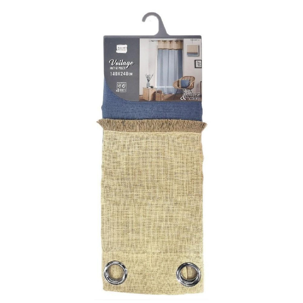 Douceur d'Intérieur Voilage à œillets 140x240 sable top jute Greenybel bleu
