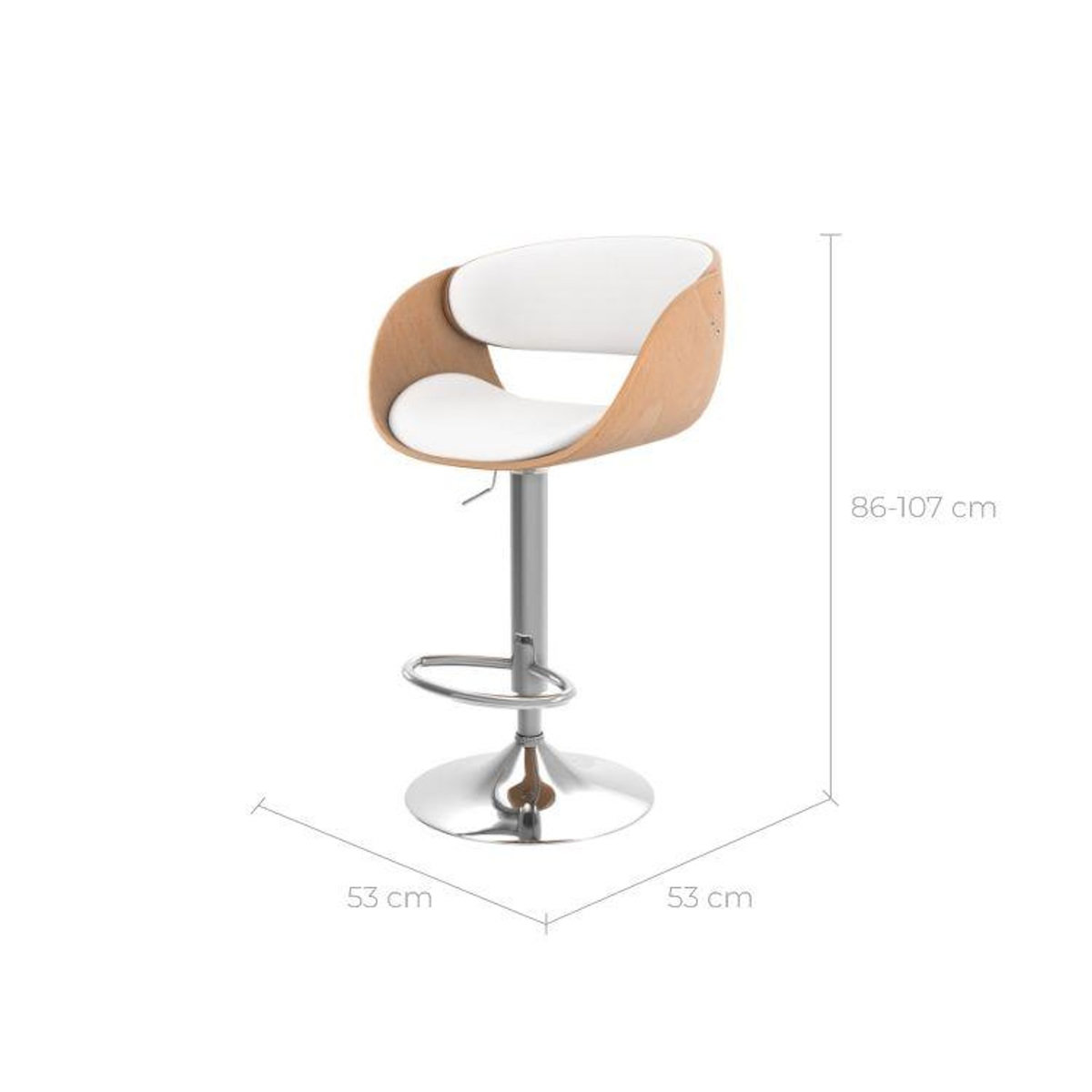 Rendez vous déco Chaise de bar réglable en cuir synthétique blanc 62,5/83,5 cm-Adelmar
