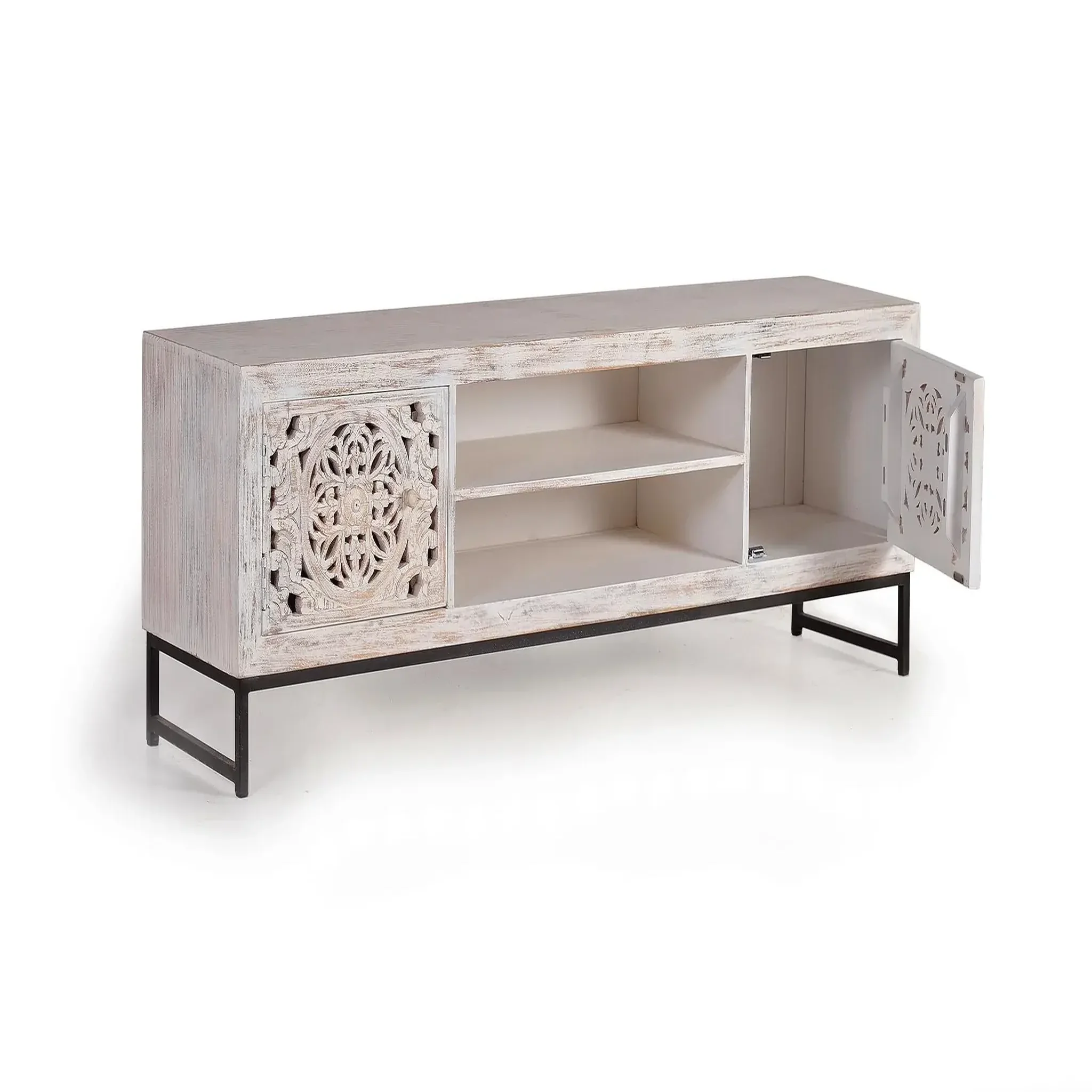 Voir la diapositive 2 : GINER Y COLOMER SL Meuble tv en bois de manguier 170 cm style ethnique boho sculpté