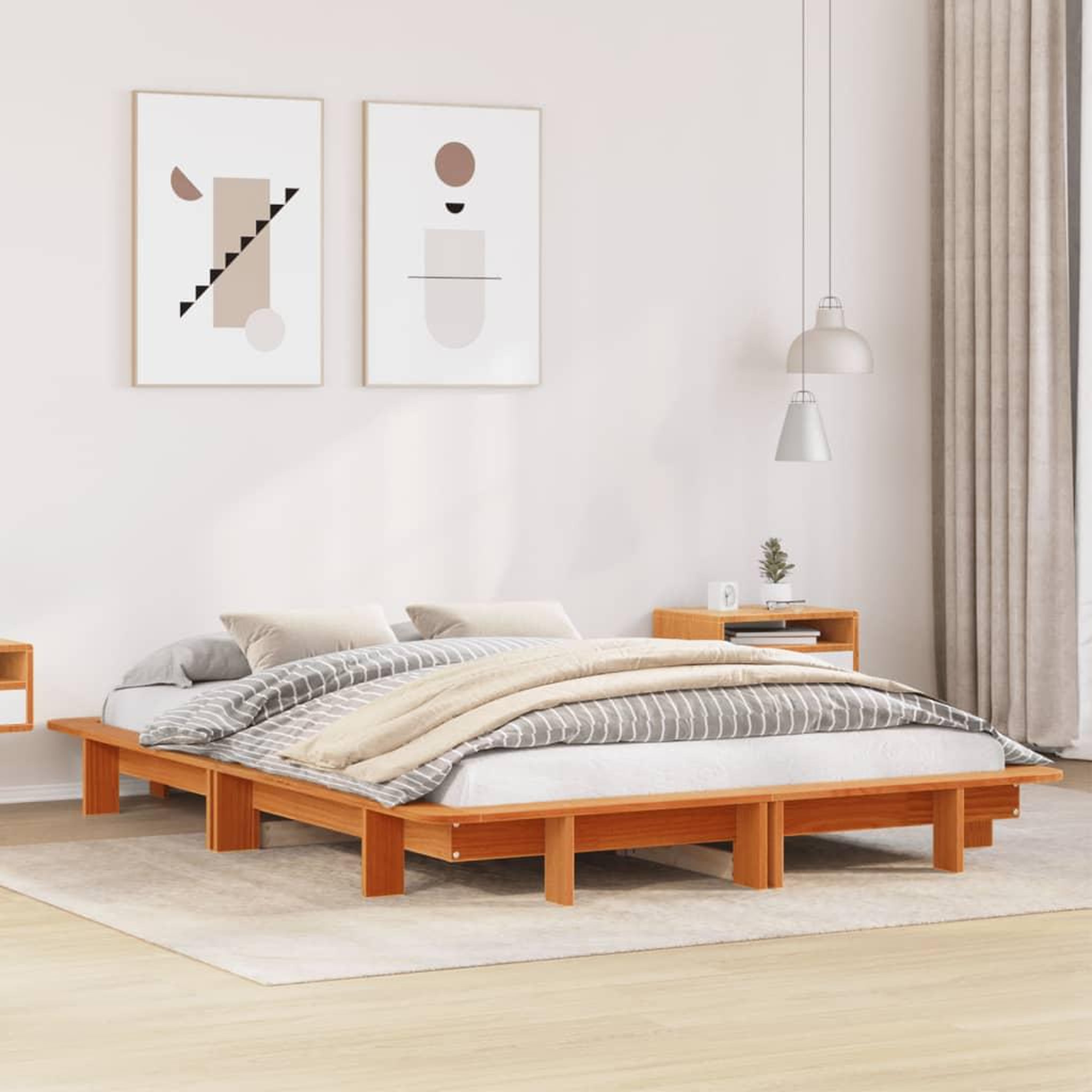 VIDAXL Cadre de lit sans matelas cire marron 135x190cm bois pin massif