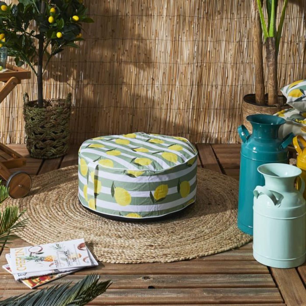 Paris Prix Pouf Gonflable Imprimé  Citron  56cm Jaune & Vert