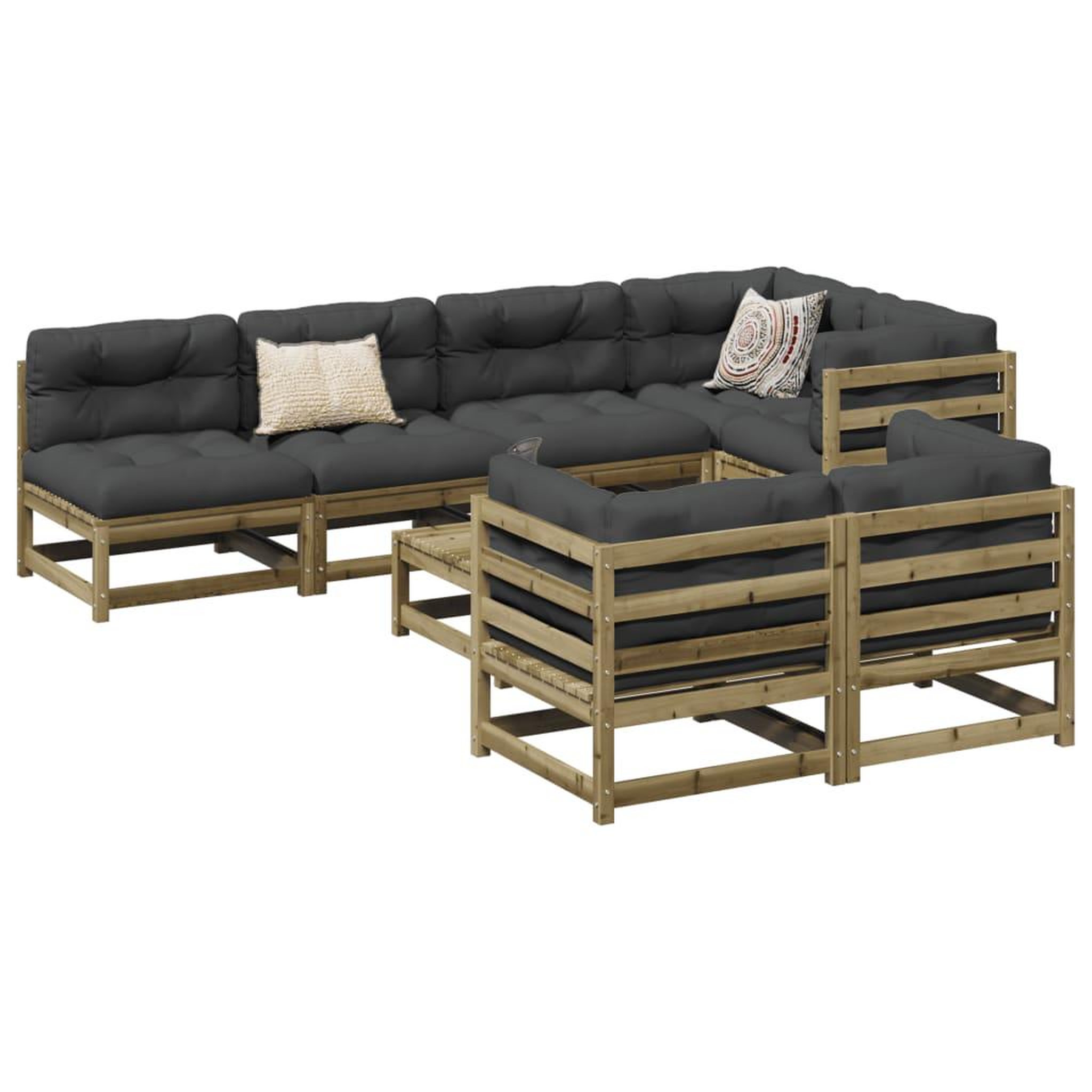 Voir la diapositive 1 : VIDAXL Salon de jardin 8 pcs avec coussins bois de pin impregne