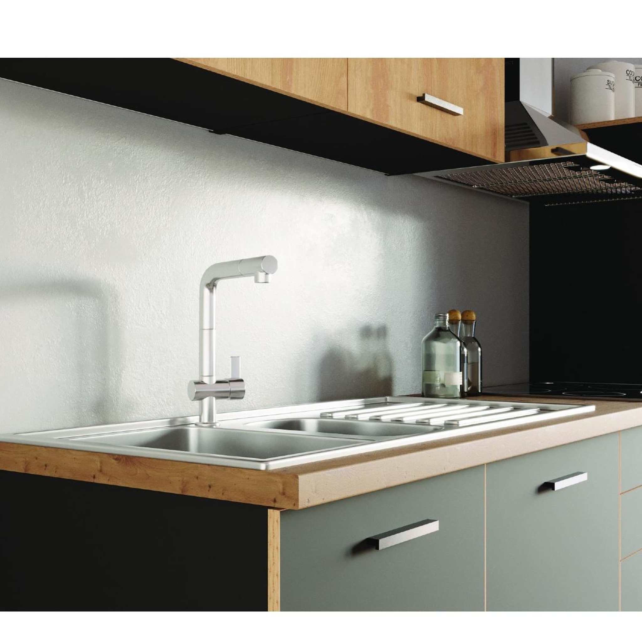 Voir la diapositive 4 : JLC KREATION Cuisine complète noir et bois 280cm LOFT