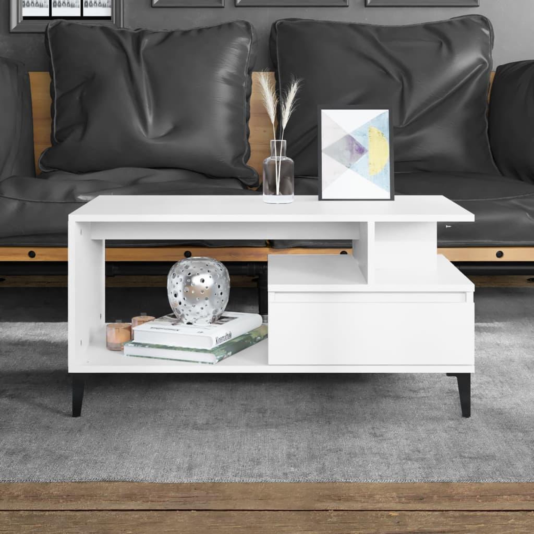 Voir la diapositive 1 : VIDAXL Table basse Blanc 90x49x45 cm Bois d'ingenierie