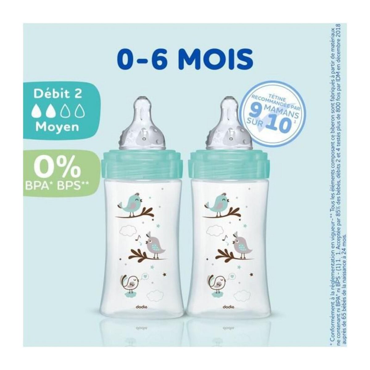 DODIE Lot de 3 Biberons DODIE Anti-Colique Initiation+ - Verre - 270ml - 0-6 Mois - Tétine Ronde - Débit 2