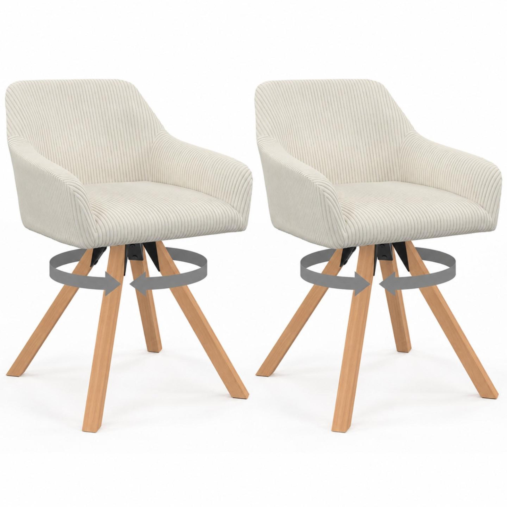 ID MARKET Lot de 2 chaises pivotantes 360° de salle à manger, fauteuils de table jany en velours côtelé beige
