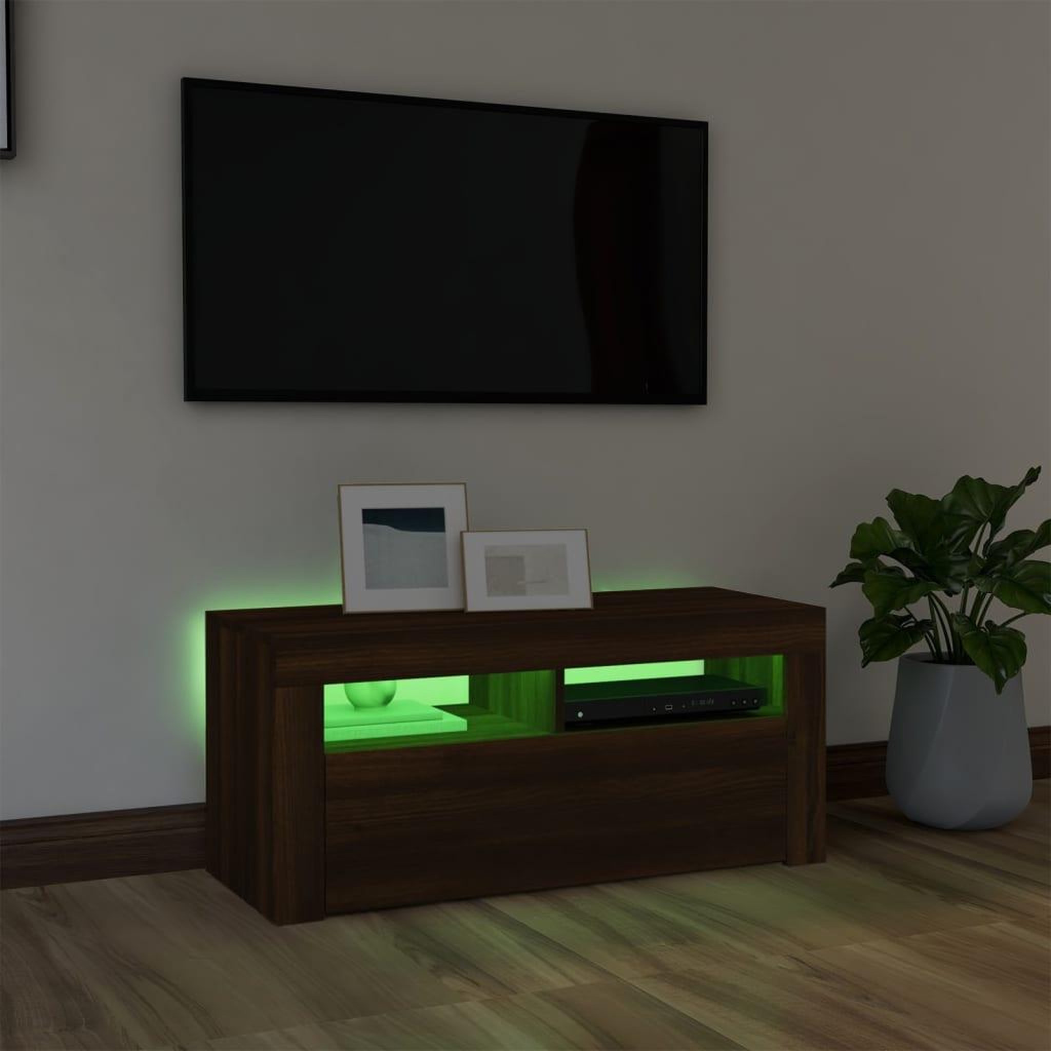 Voir la diapositive 4 : VIDAXL Meuble TV avec lumieres LED Chene marron 90x35x40 cm