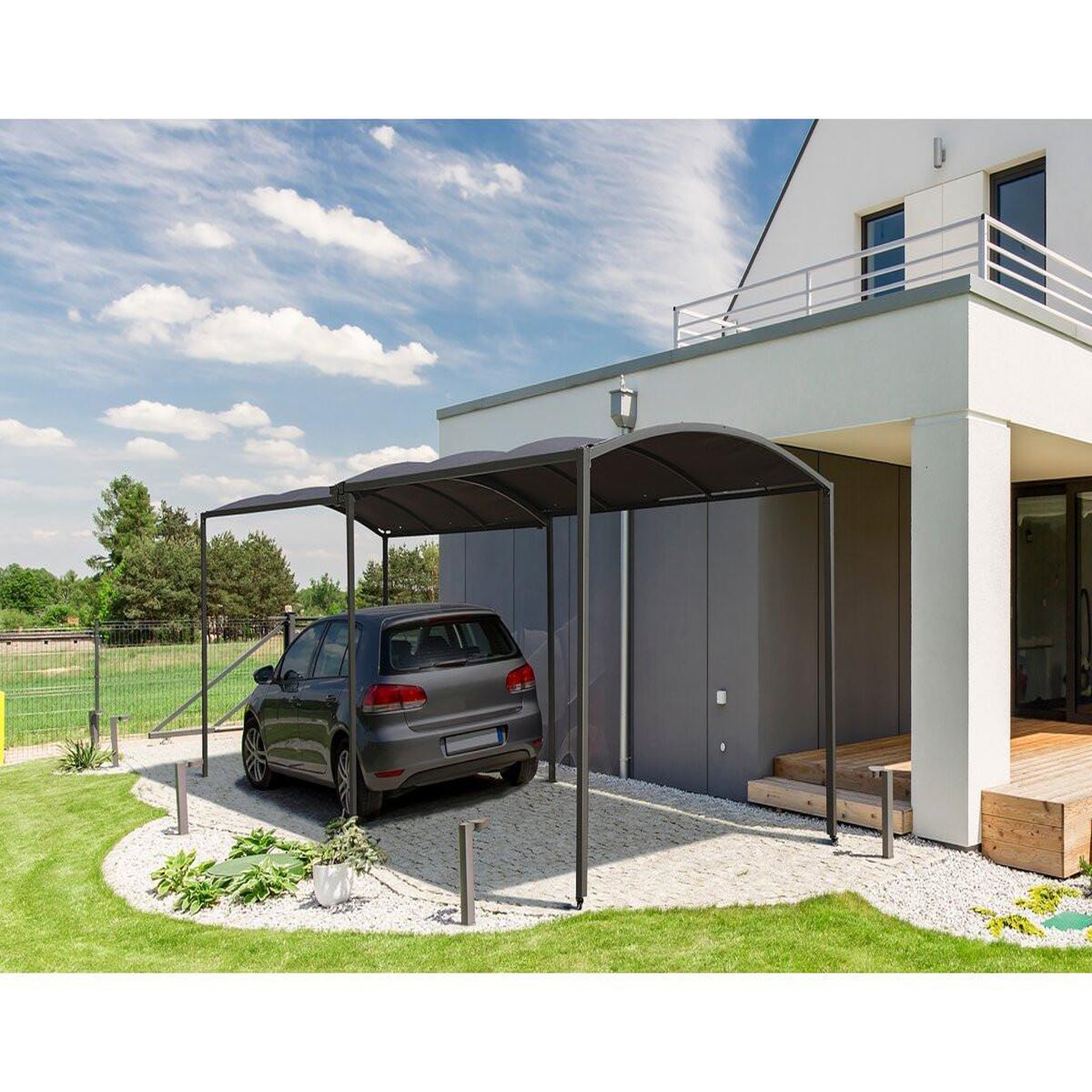 Voir la diapositive 2 : Habitat et Jardin Carport en métal extensible   mathis  - 303/566 x 295 x 240 cm - gris