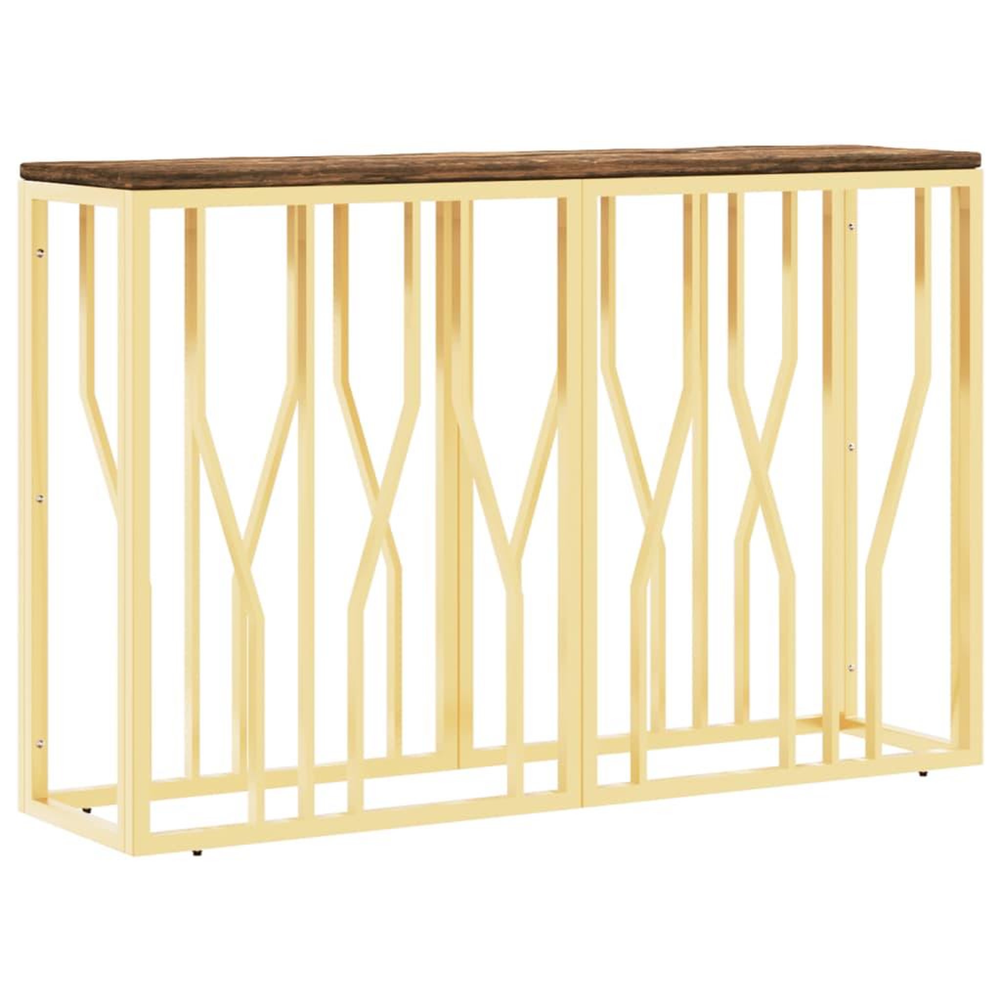 Voir la diapositive 2 : VIDAXL Table console dore acier inoxydable et bois massif recuperation