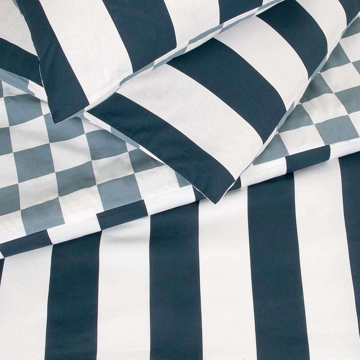 FUTURE HOME Parure de lit 2 personnes damier rayé réversible