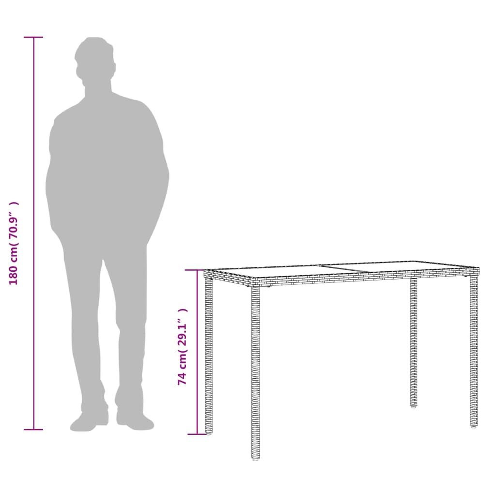 Voir la diapositive 6 : VIDAXL Table de jardin dessus en verre gris clair 115x54x74 cm rotin