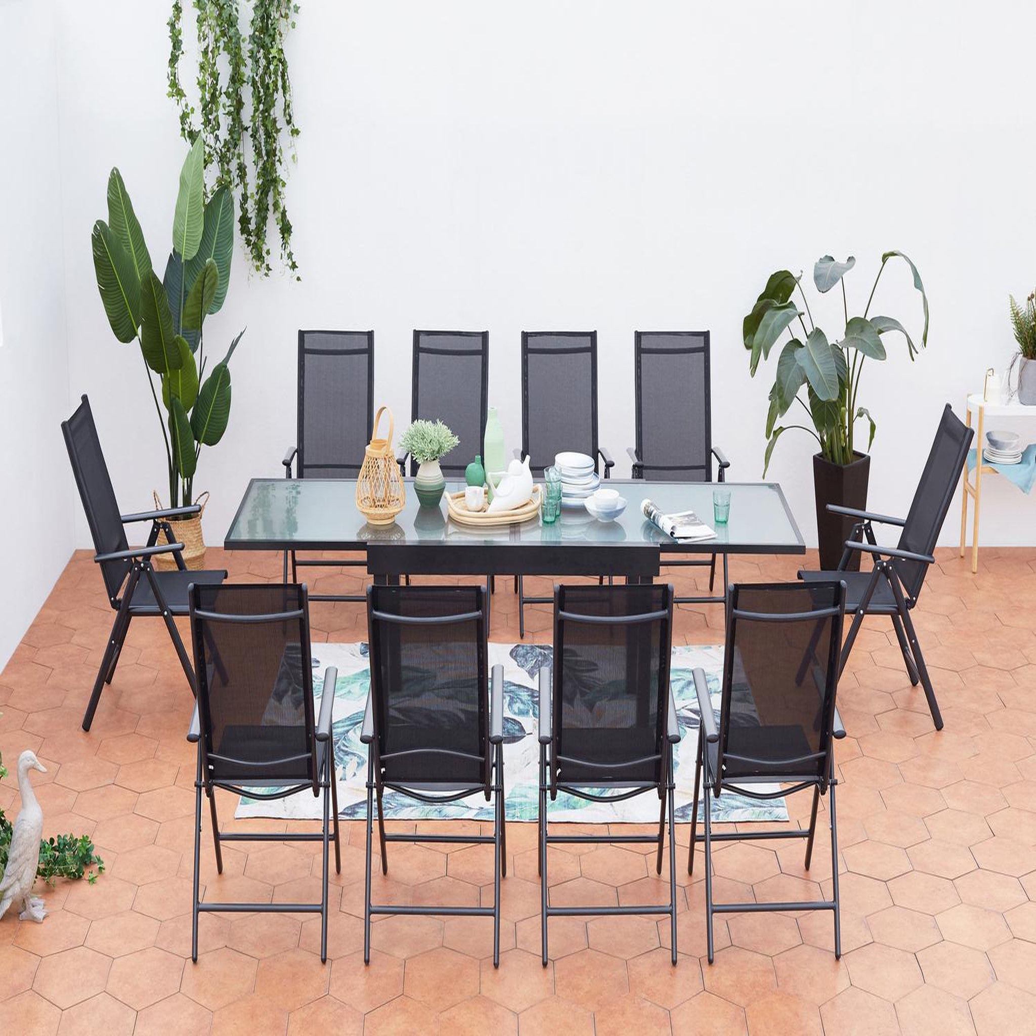 Voir la diapositive 3 : CONCEPT USINE Table de jardin extensible 10 fauteuils en alu et toile PVC BRESCIA