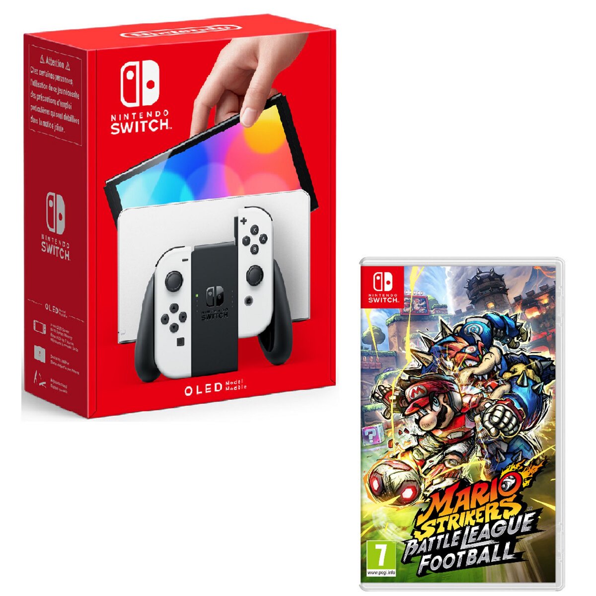 NINTENDO Console Nintendo Switch (modèle OLED) Joy-Con Blanc + Mario Strikers : Battle League Football Nintendo Switch