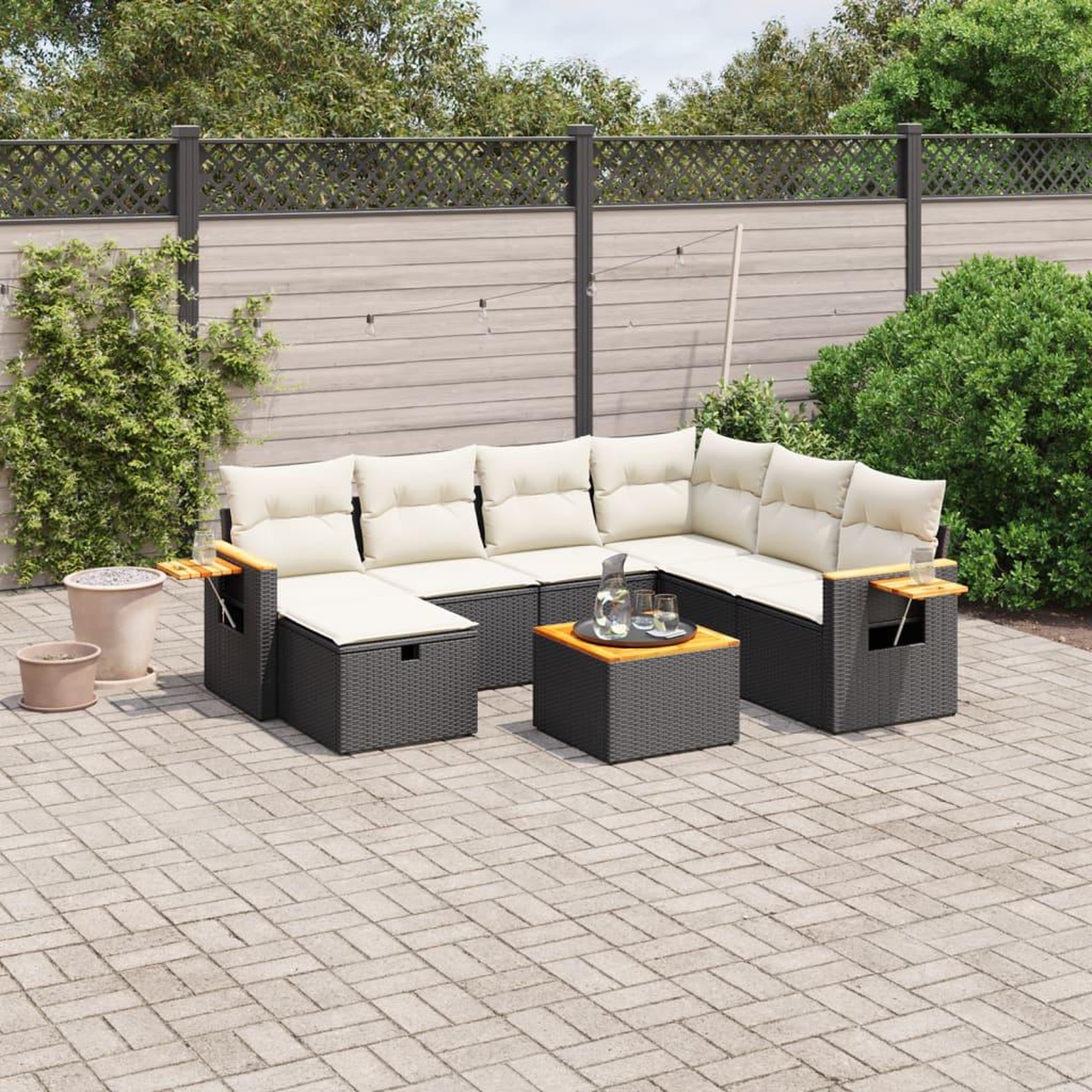 VIDAXL Salon de jardin 8 pcs avec coussins noir resine tressee