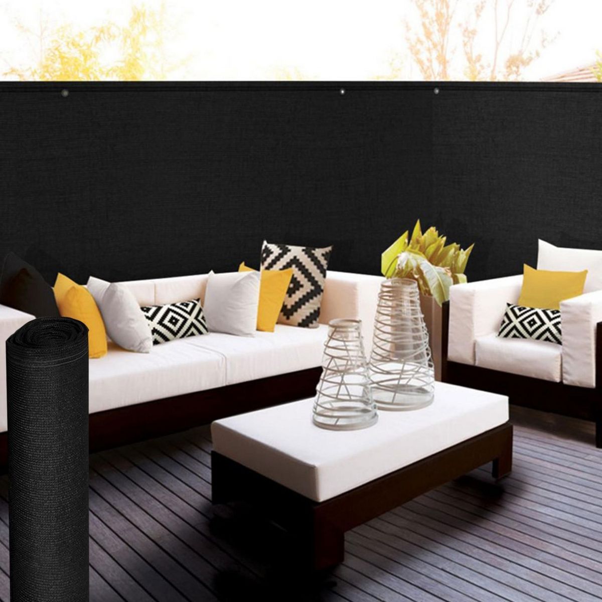 ID MARKET Brise vue renforcé 1,5 x 10 M noir 220 gr/m² luxe PRO