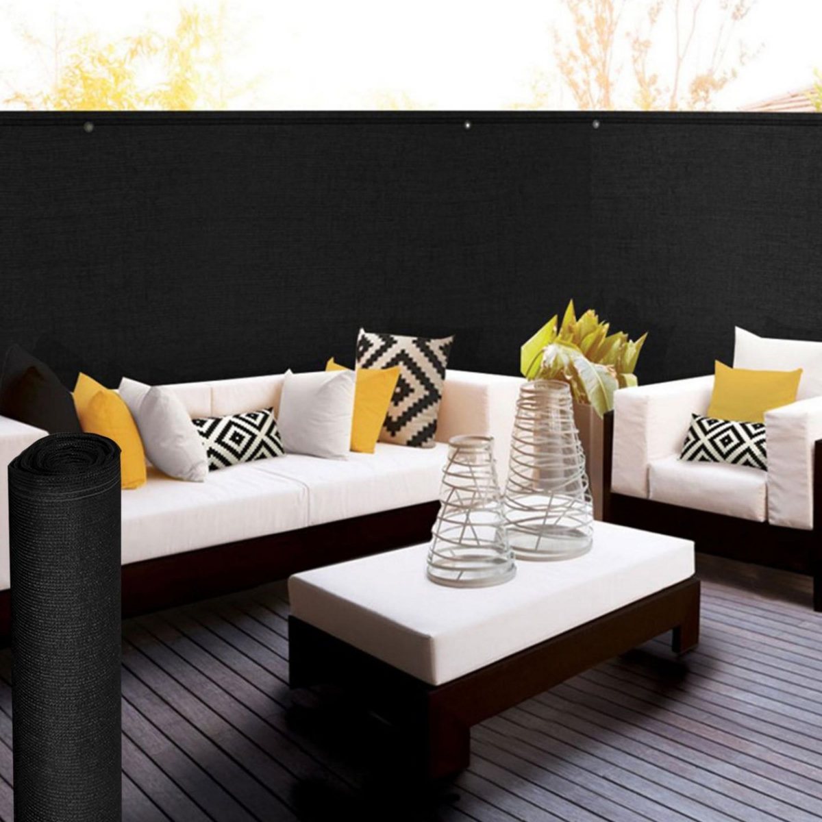 ID MARKET Brise vue renforcé 1,5 x 10 M noir 220 gr/m² luxe PRO