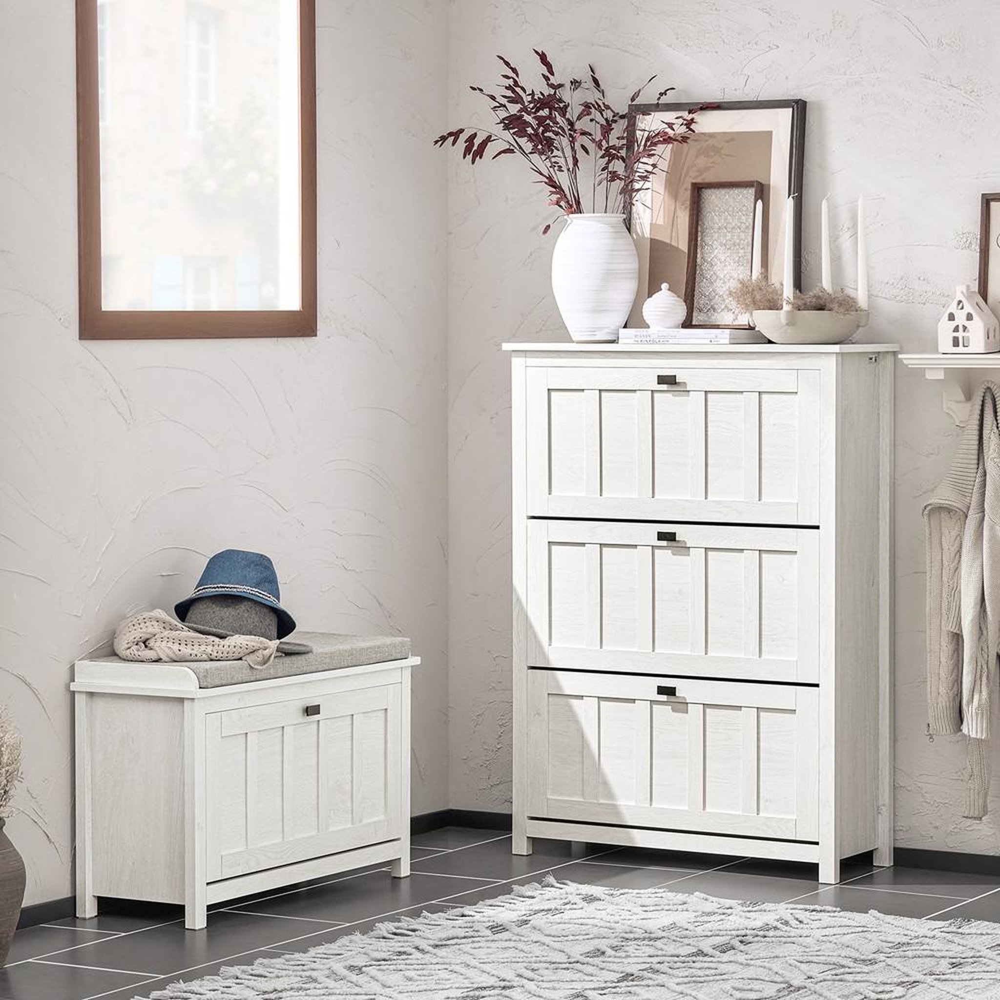 Voir la diapositive 2 : SOBUY SoBuy - Meuble À Chaussures 3 portes - Blanc - 80x30x111cm - Nordique - FSR162-W