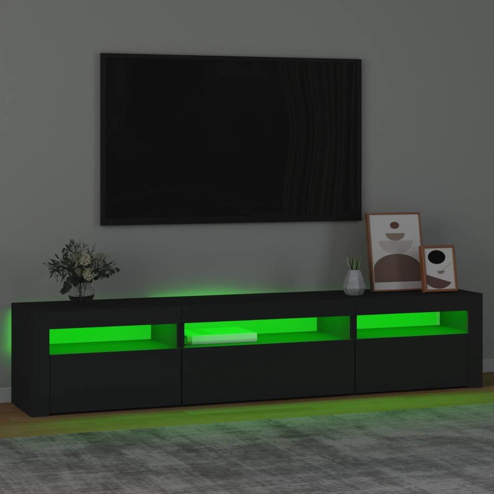 Voir la diapositive 4 : VIDAXL Meuble TV avec lumieres LED Noir 195x35x40 cm