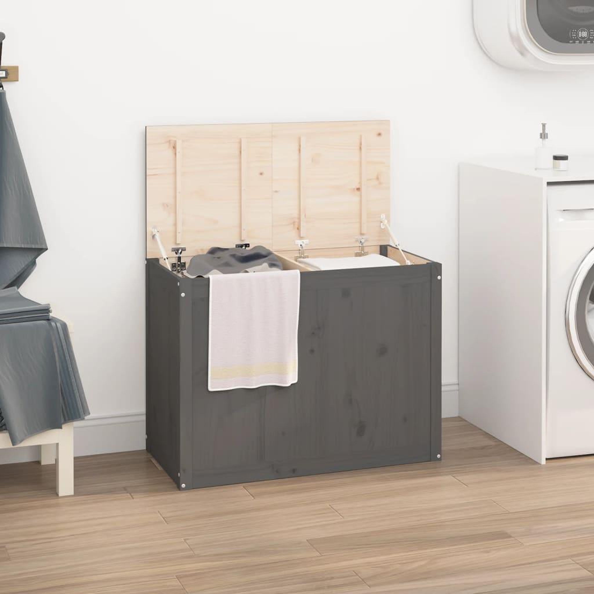 VIDAXL Boîte a linge Gris 88,5x44x66 cm Bois massif de pin