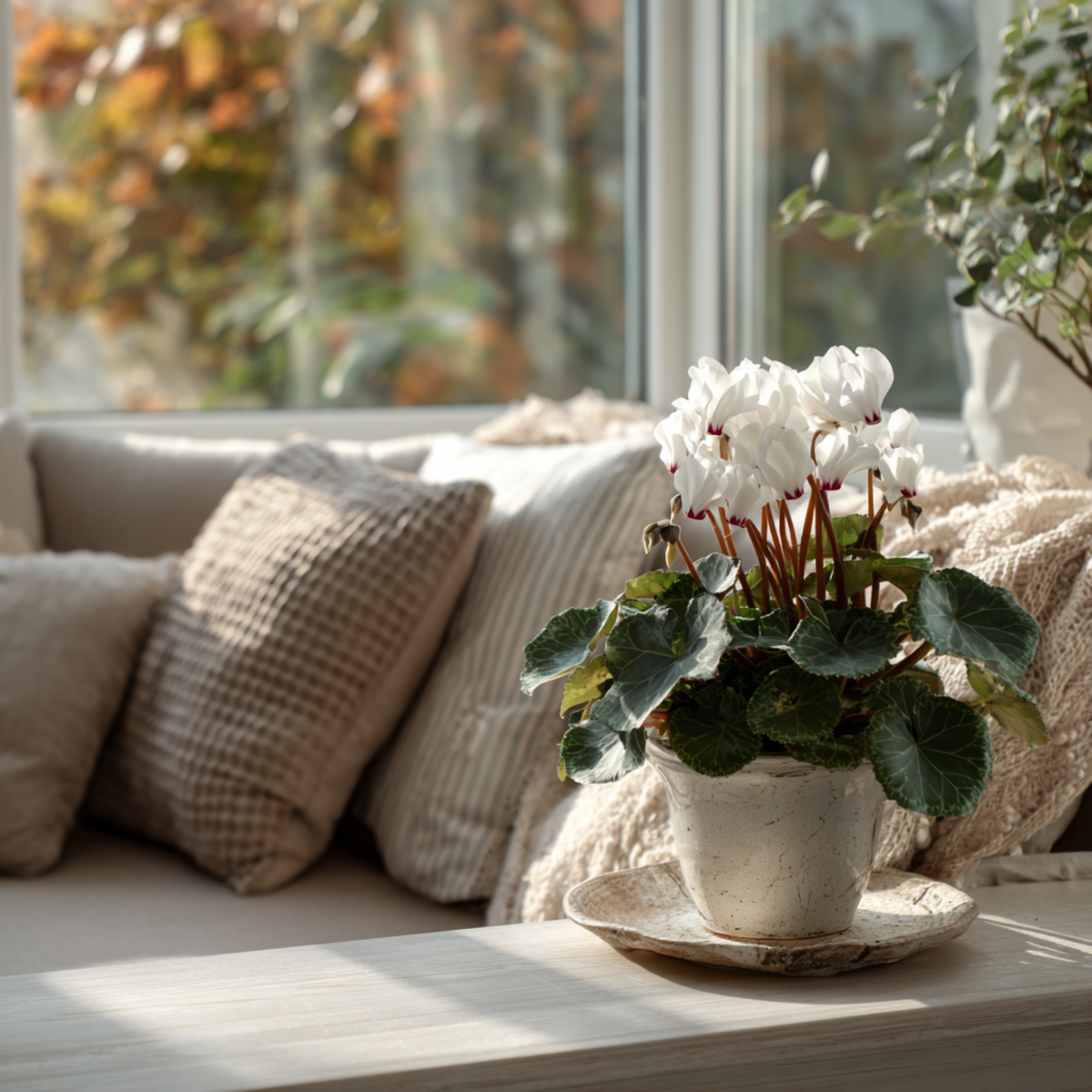 PLANT IN A BOX Cyclamen de Perse - Set de 3 - Cyclamen 'Metis White' - Hauteur 10-20cm - ⌀9cm