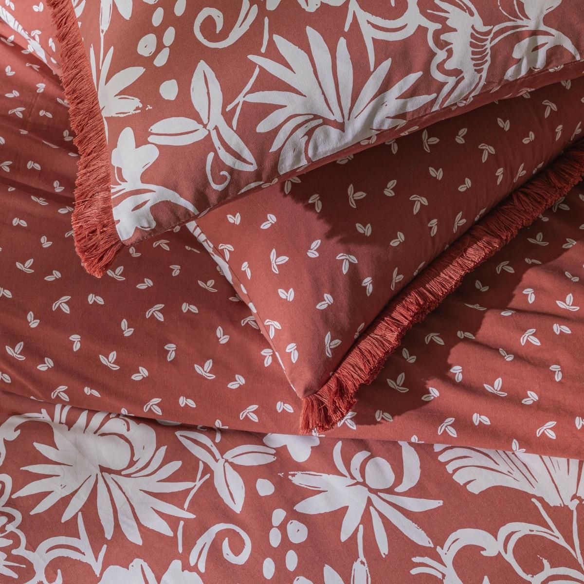 FUTURE HOME Parure de lit 2 personnes floral à franges en coton