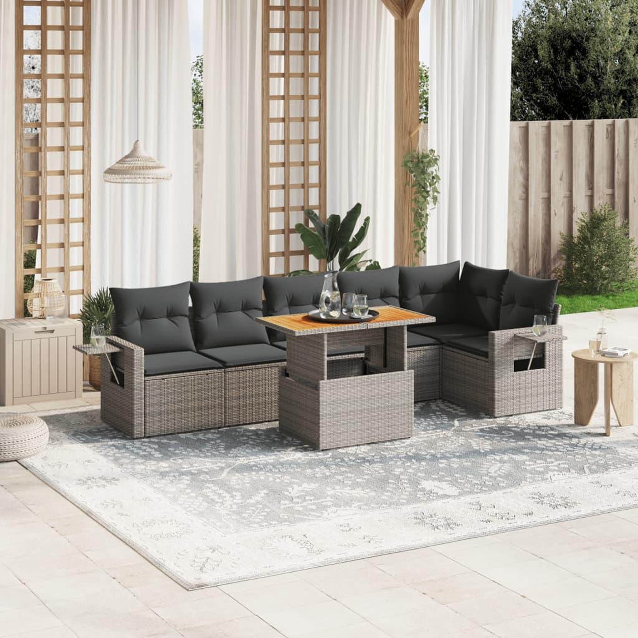 VIDAXL Salon de jardin avec coussins 7 pcs gris resine tressee