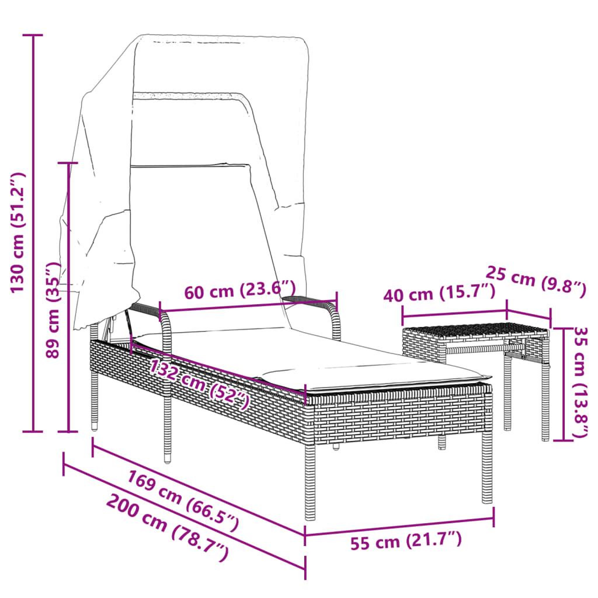 Voir la diapositive 6 : VIDAXL Chaise longue avec auvent et table beige resine tressee