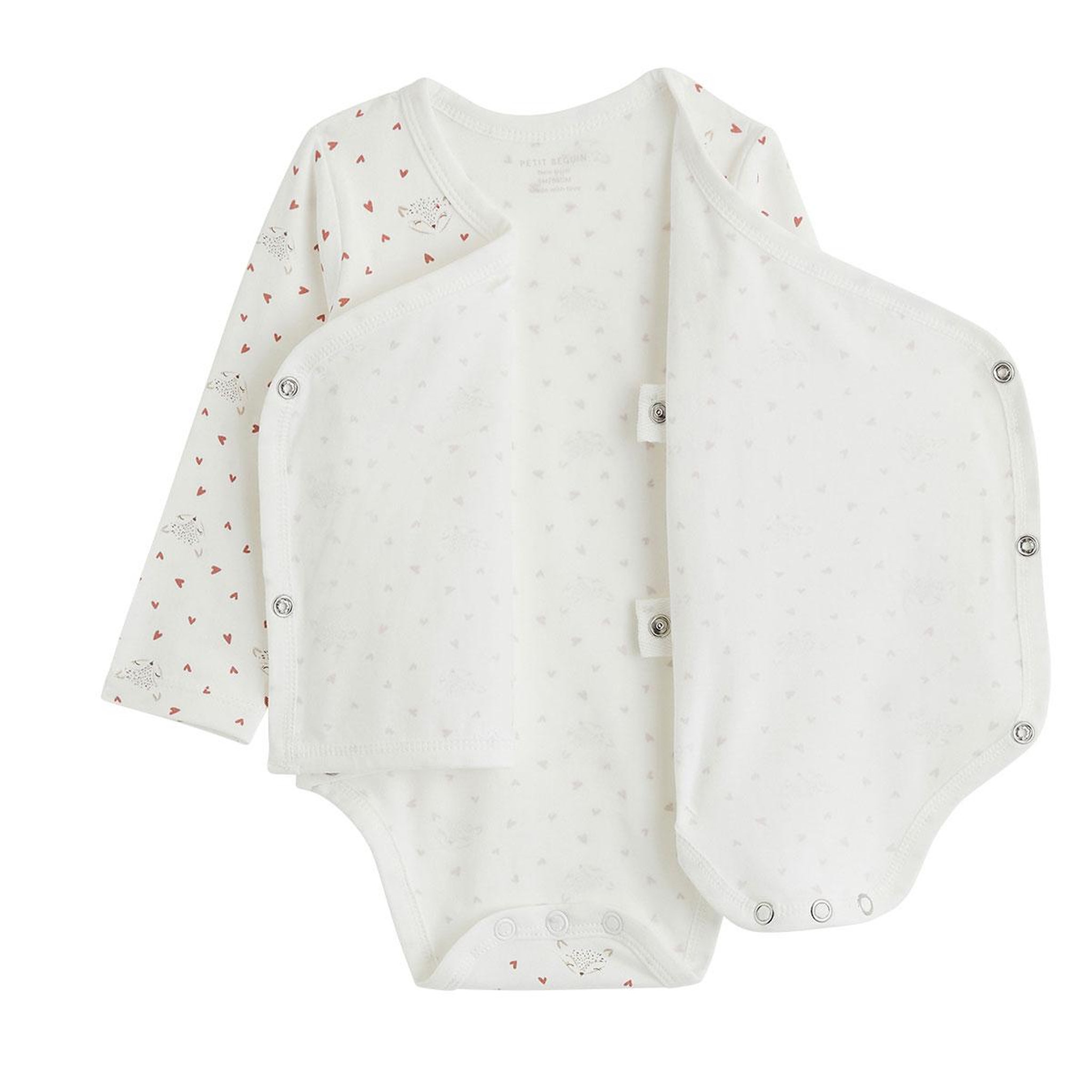 Voir la diapositive 2 : Petit BÃ©guin Lot de 2 bodies bébé manches longues ouverture croisée doucette