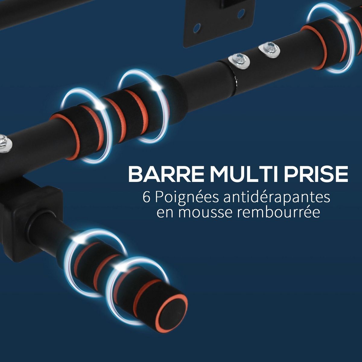 HOMCOM Barre de traction murale - barre de Fitness fixation murale - 3 prises possibles - charge max. 120 Kg acier noir rouge